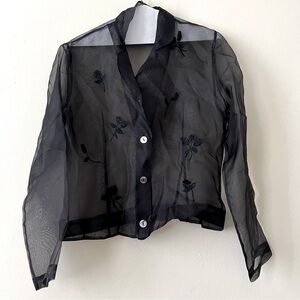 Vintage sheer silk shirt with floral detail - size M